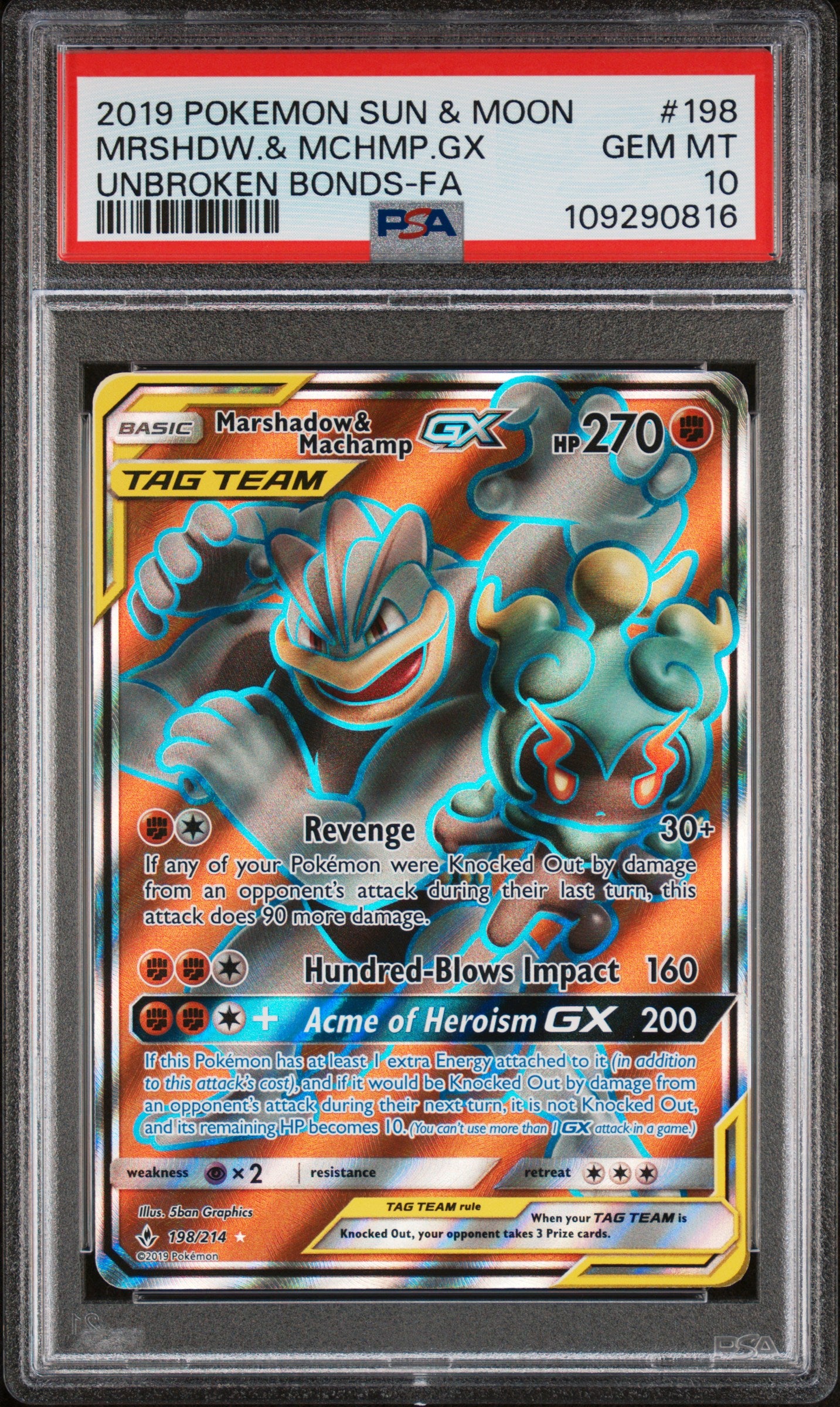 PSA 10 Marshadow & Machamp GX #198 Pokemon Unbroken Bonds
