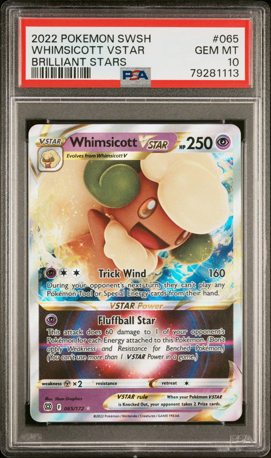 PSA 10 Whimsicott VSTAR #65 Pokemon Brilliant Stars