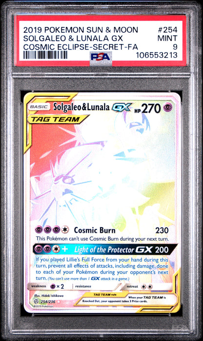 PSA 9 Solgaleo & Lunala GX #254 Pokemon Cosmic Eclipse