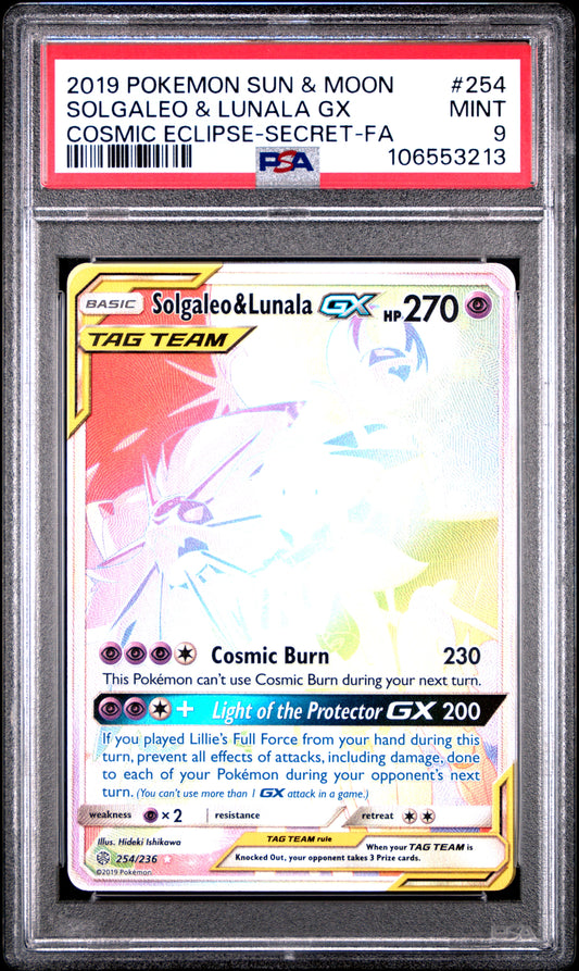 PSA 9 Solgaleo & Lunala GX #254 Pokemon Cosmic Eclipse