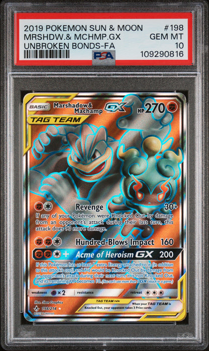 PSA 10 Marshadow & Machamp GX #198 Pokemon Unbroken Bonds